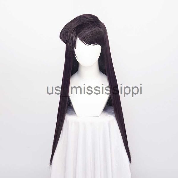 Parrucche Cosplay Capelli sintetici Komi Can't Communicate Komi Shoko Parrucca Cosplay Anime Komisan Wa Comyushou Desu Parrucca lunga nera viola x0901