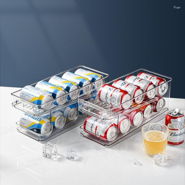 Armazenamento de cozinha geladeira organizador caixas refrigerante pode dispensador garrafa garrafa titular geladeira despensa rack