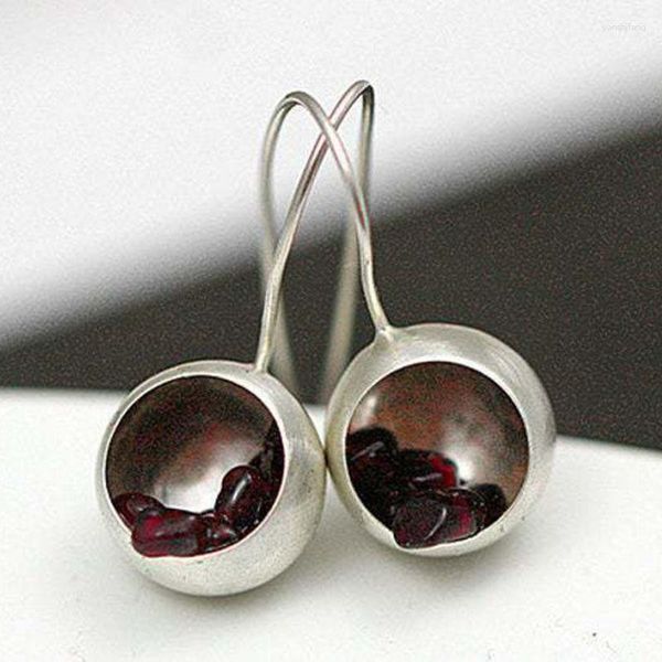 Orecchini pendenti moda melograno vino rosso pietra vintage argento colore metallo gancio lungo per le donne