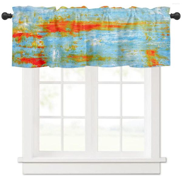 Cortina laranja arte abstrata pintura a óleo textura cortinas curtas cozinha café armário de vinho janela pequena decoração casa