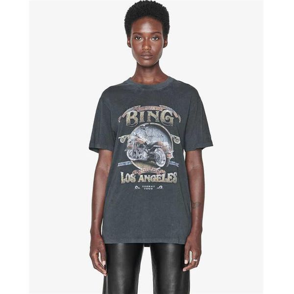 Designer AB Los Angeles T-shirt da motociclista con stampa di lettere in cotone grigio nero BINGs da donna a maniche corte Tee213I