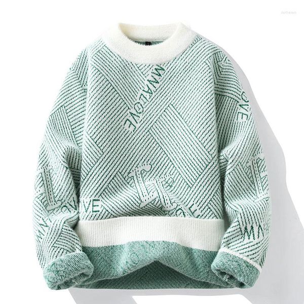 Männer Pullover Winter Hohe Elastische Dicke Warme Gestrickte Pullover Männer Mode Nerz Kaschmir Klassische Streifen Pullover Pull Homme