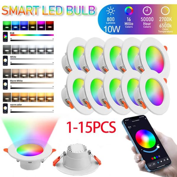 1-10 pezzi LED da incasso Smart Life Dimming Spot Lampada Bluetooth 710W RGB + CW + WW Cambia luce calda e fredda Funziona con Alexa Google Home