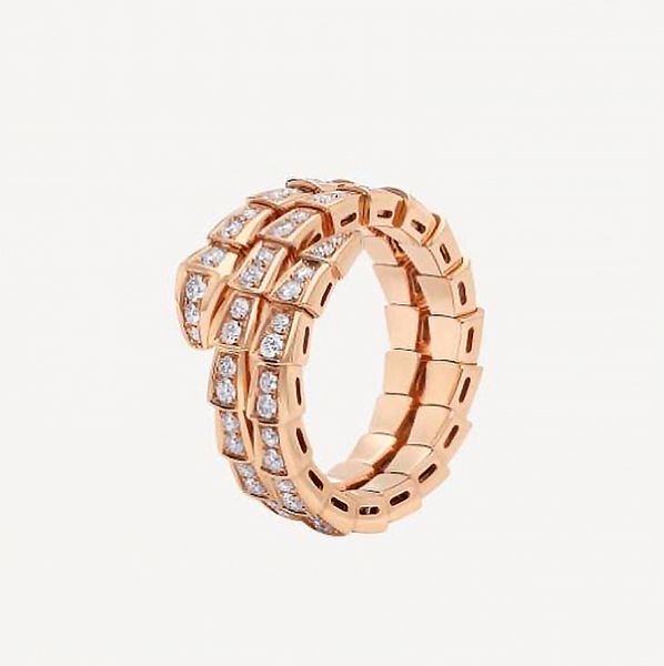 Gold Rings Designer Diamond Snake Rose Gold Silver Ring Classic Bone Temperamento Microinlay Jóias Acessórios para Presentes