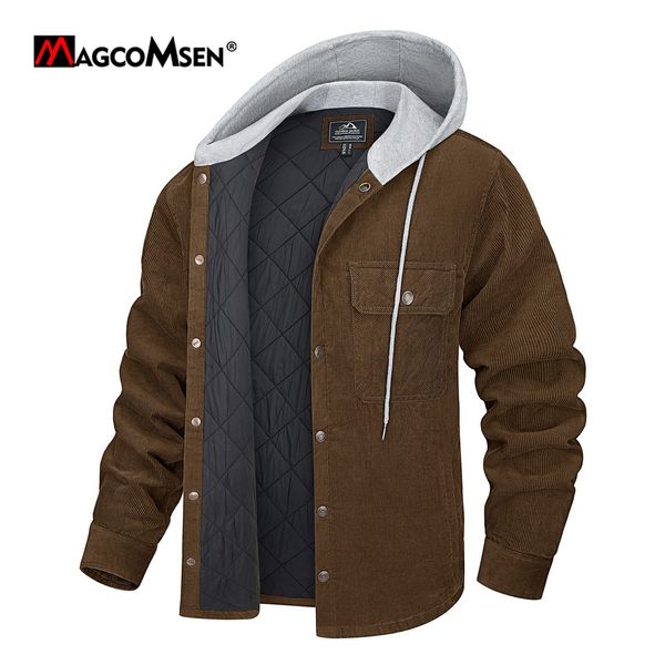 Giacche da uomo MAGCOMSEN Giacca invernale in velluto a coste con cappuccio Multitasche Cappotto caldo giacca a vento casual buttondown 230831