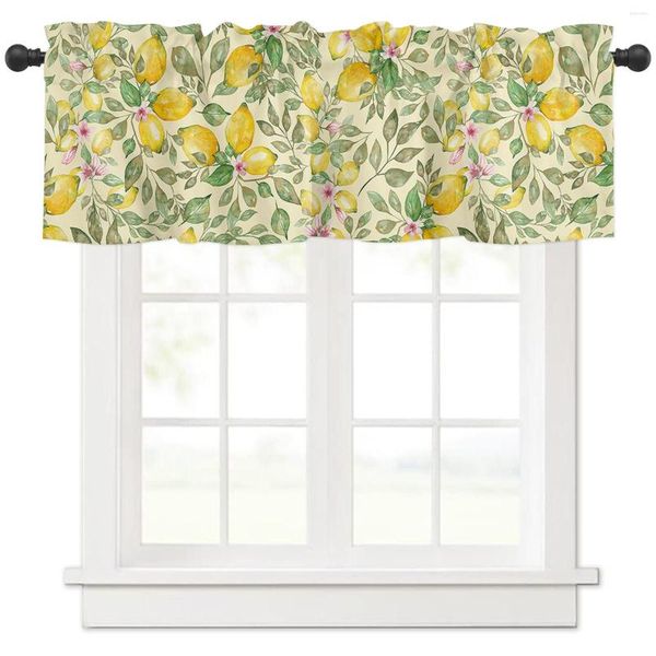 Cortina de frutas aquarela limão rosa flor cortinas curtas cozinha café vinho armário porta janela pequena decoração casa