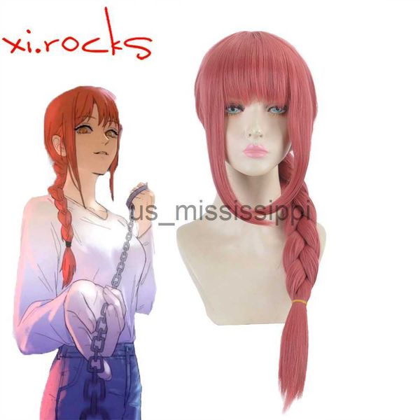 Косплей парики xi Rocks 3840 Аниме -бензопиля Man Makma Cosplay Long Braided Straight Synthetic Hair Halloween Красная ролевая игра Wig X0901