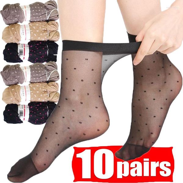 Frauen Socken 20Pcs 10Pairs Dot Seide Transparent Dünne Atmungsaktive Sommer Nylon Kurze Lager Weibliche Non-Slip Stretch knöchel Sexy Socke