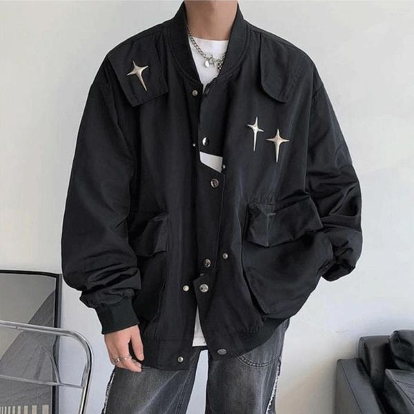 Jaquetas masculinas Street Fashion Baseball Jacket Homens 2023 Outono Preto Verde Y2K