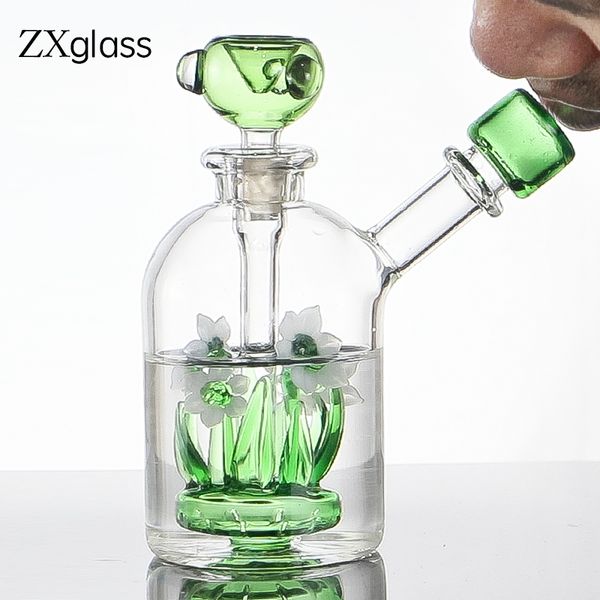 Vaso de vidro Bong Base de flor única Percolador Design Dab Rigs Fumar Tabaco Vaporizador 5,5 polegadas Garrafa de água de vidro Colorido Cachimbo de água 14mm Tigela atacado