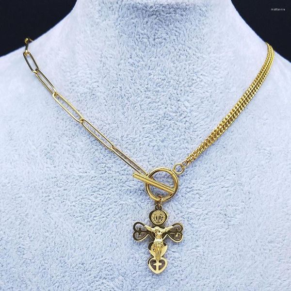 Подвесные ожерелья 2023 Католицизм Иисус Крест из нержавеющей стали Женщины золотой цвет