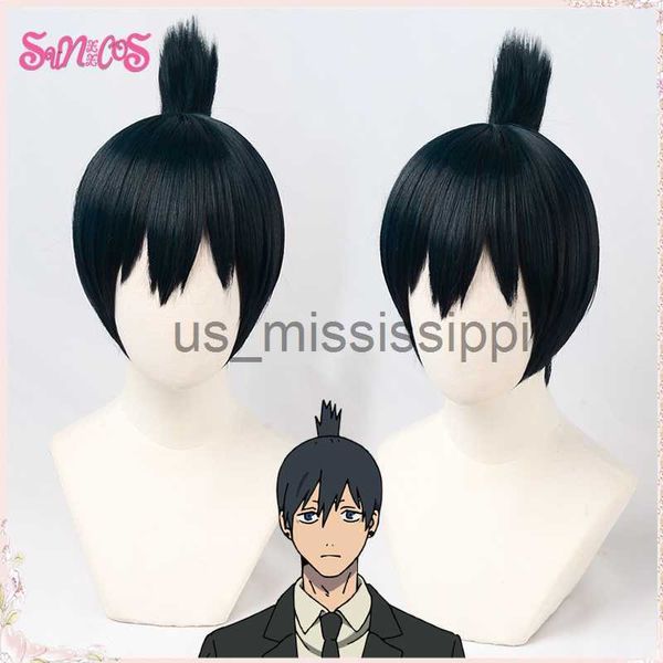 Косплей парики Sunxxcos Aki Hayakawa Cosplay Wigs Bainsaw Man Wig Black Blue Complet Hair Retaint Cosplay Wig Syntetic Costume Anime x0901