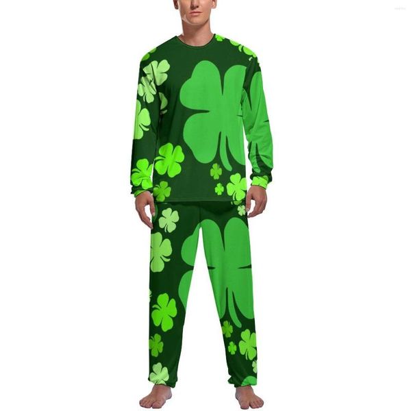 Pijamas masculinos do Dia de São Patrício Pijama de duas peças Lucky Shamrocks Patricks Celebrate Conjuntos de pijama fofos de manga comprida Quarto Roupa de noite personalizada