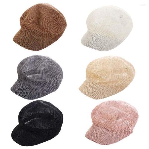 Berets Cool Respirável All-Match Retro Girl Palha Marinha Chapéu Mulheres Malha Estilo Coreano Octogonal Pintor Cap