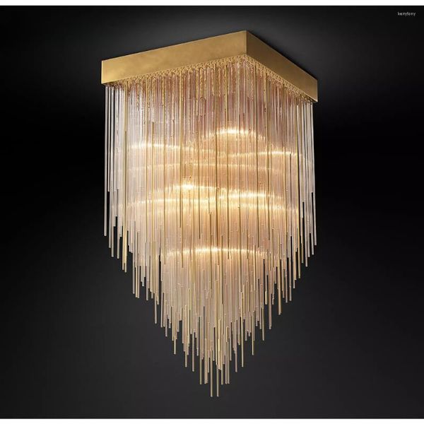 Lustres Luzes LED Lâmpadas Pingente Lâmpada Quadrada Lustre Moderno Vidro Tassel Flush Mount Sala de estar Jantar Fixação