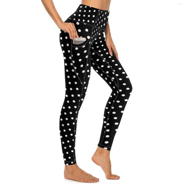 Kadın Tayt Beyaz Polka Dot Seksi Vintage Baskı Yüksek Bel Yoga Pantolon Streç leggins Kadınlar Grafik Çalışma Spor Teşhal