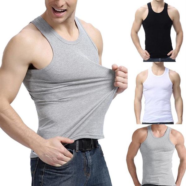 Tanques masculinos tops verão homens roupas preto branco cinza singlets sem mangas colete de fitness musculação 2022 male311q