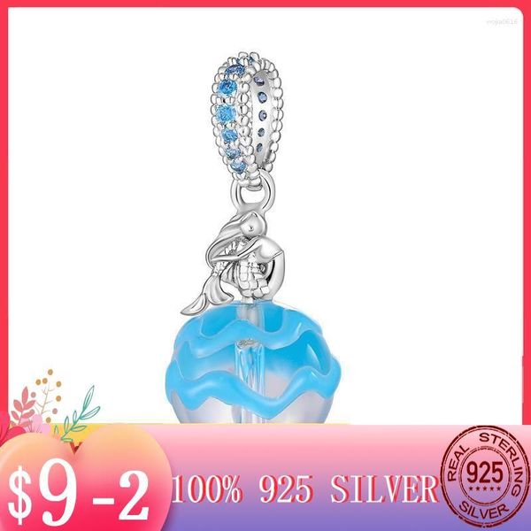 Charms 2023 Sirena Blu Vetro di Murano Zircone Fit MULA Bracciale Collana Ciondolo Perline Donne Gioielli fai da te Fare regalo Colore argento