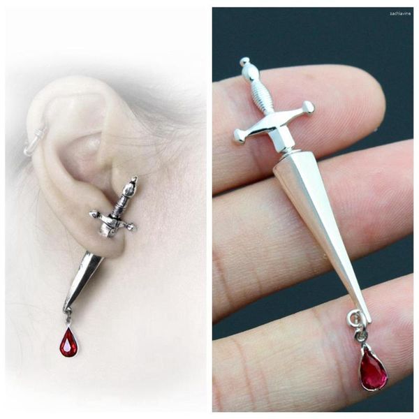 Orecchini pendenti in argento sterling 925 con spada di veto di Cesare, orecchini gotici rosso sangue