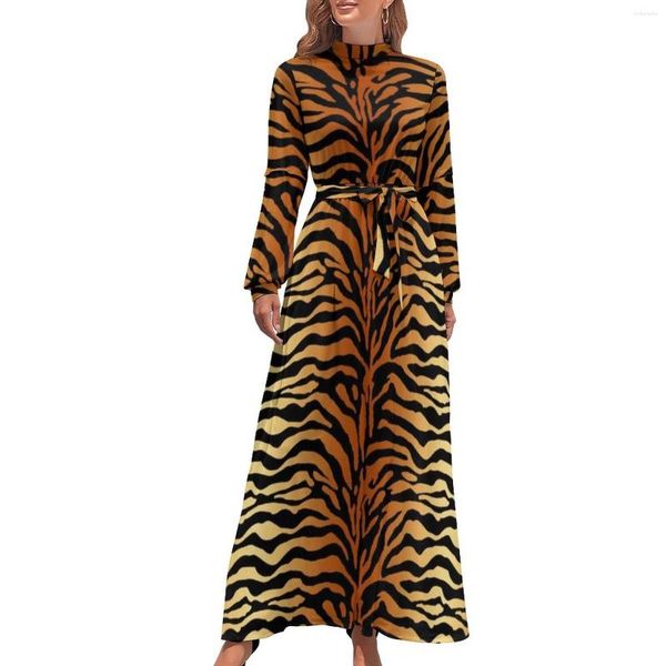 Abiti casual Abito con stampa tigre Abito con strisce animali Elegante maxi moda coreana Boemia Abiti lunghi a vita alta personalizzati