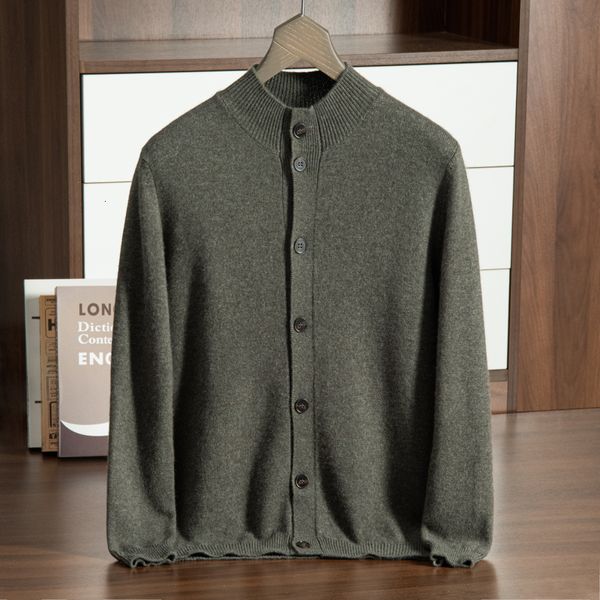 Camisolas masculinas inverno de alta qualidade cashmere cardigan homens botão mock pescoço camisola jaqueta para homens engrossar moda quente malha sweatercoat 230831