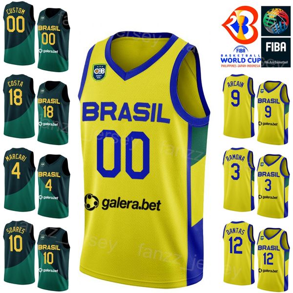 Basılı Dünya Kupası Brasil Basketbol Forması Brazils 11 Gui Santos 9 Marcelinho Huertas 8 Vitor Benite 6 Cristiano Felicio 19 Leandro Barbosa 11 Anderson Varejao