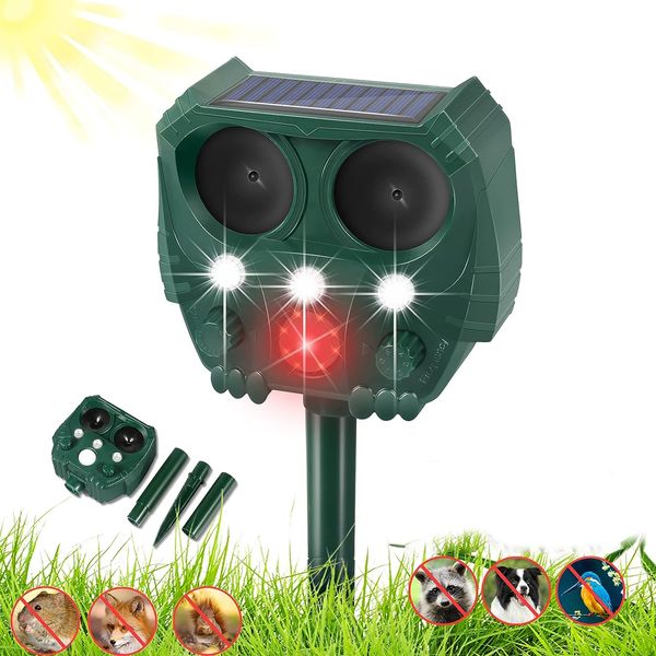 Repelente de gatos, dissuasores de gatos de jardim, repelente ultrassônico de animais, sensor de movimento repelente de animais solar externo USB para esquilos, gatos, cães, ratos