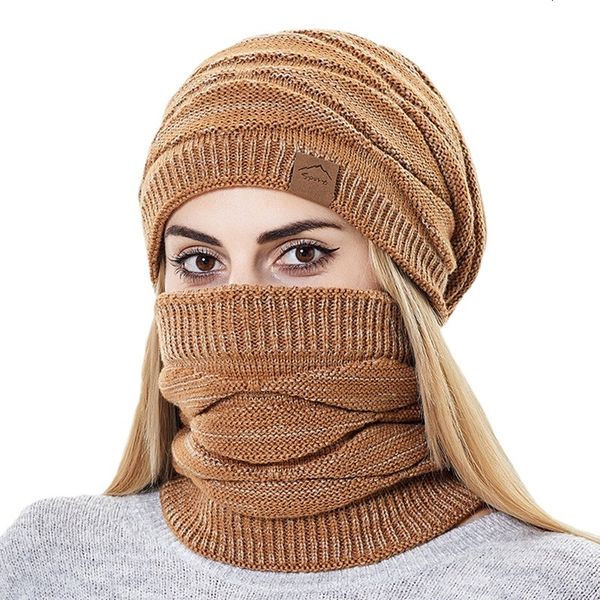 Beanie Kafatası Kapakları Kış Beanie Şapkalar Eşarp Set Kadınlar Sıcak Örgü Kapak Kadın Boyun Kırık Kürklü Kürk Lady Balaclava Maske Bobble 230831