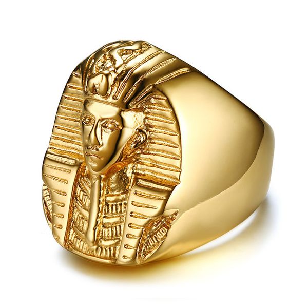 Anéis de casamento Hip Hop Rock 316L Aço Inoxidável Antigo Faraó Egípcio Tutankhamun Homens Bling Anel Jóias Drop 230831