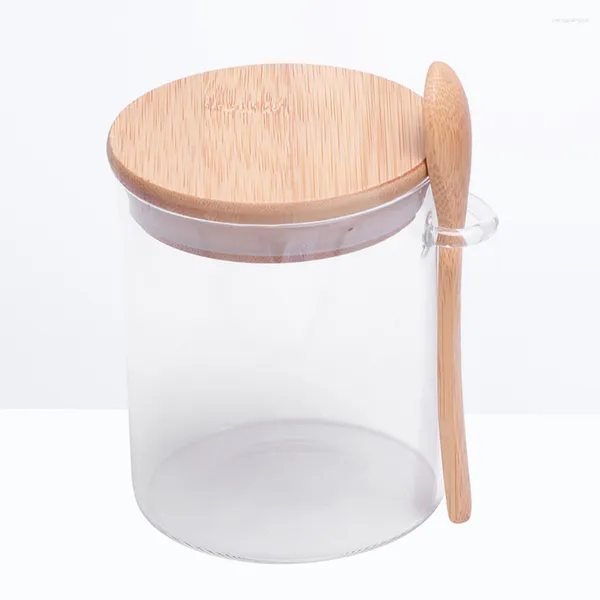 Garrafas de armazenamento Jaru de tempero de vidro com tampa e colher de alimentos lacrados de alimentos transparentes para sal de açúcar (450 ml)