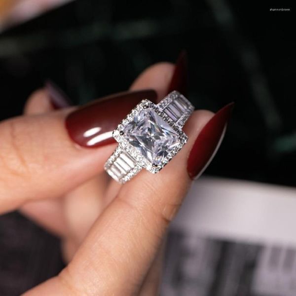 Anéis de cluster originais 925 prata esterlina noivado casamento para mulheres luxo quadrado t simulado diamante platina jóias tamanho 5-10