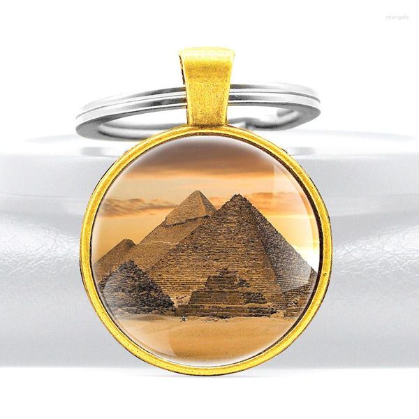 Schlüsselanhänger Antike klassische ägyptische Pyramiden Glaskuppel Schlüsselanhänger Charms Retro Männer Frauen Ring Schmuck Geschenke