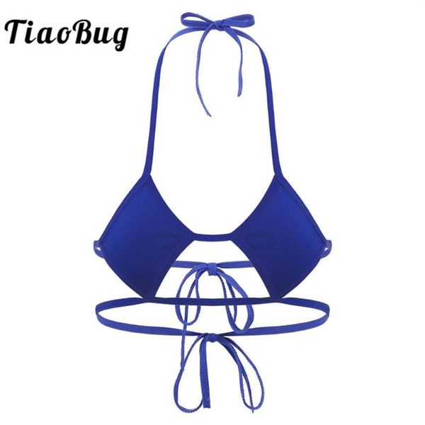 Bras TiaoBug Mulheres Halter Rhombic Forma Copos Backless Auto-tie Mini Micro Bikini Bra Tops Feminino Cor Sólida Sexy Lingerie Bralett298l