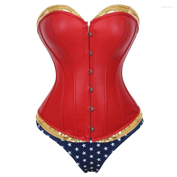 Corpetes espartilhos de couro falso e cintura halloween plus size korset topo sexy emagrecimento overbust espartilho rendas até steampunk corselet