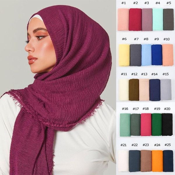 Abbigliamento etnico Donna Musulmana Cotone Hijab Scialli Sciarpa Piega Pianura Morbido Foulard Islamico Testa Avvolge Hijab 90 193 CM