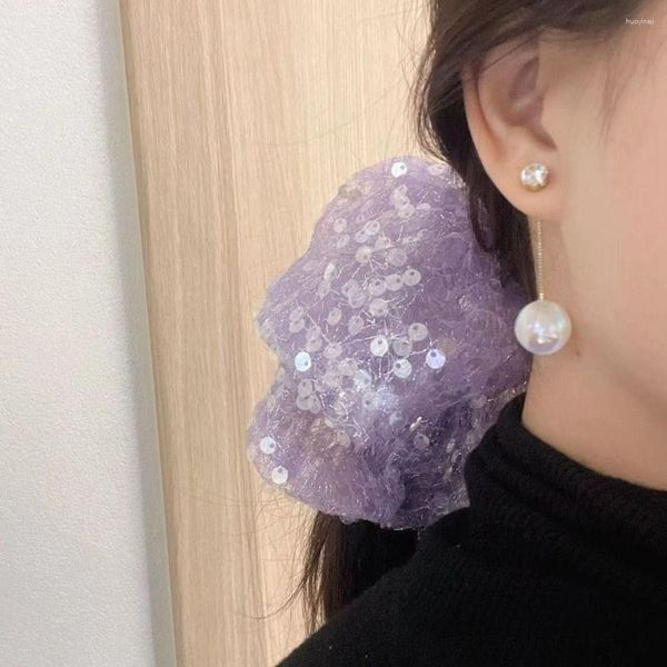 Accessori per capelli Anello per intestino Fascia per ragazza Corda in tessuto a rete con paillettes Cravatta stile coreano Cravatta da donna