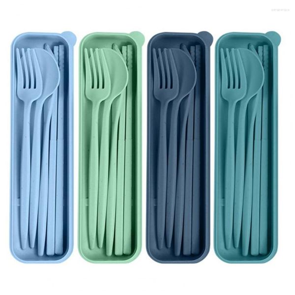 Set di stoviglie Set di 4 utensili con custodia Bacchette Taglierino Forchetta Cucchiaio Posate da viaggio Lunch Box Juego De Cubiertos