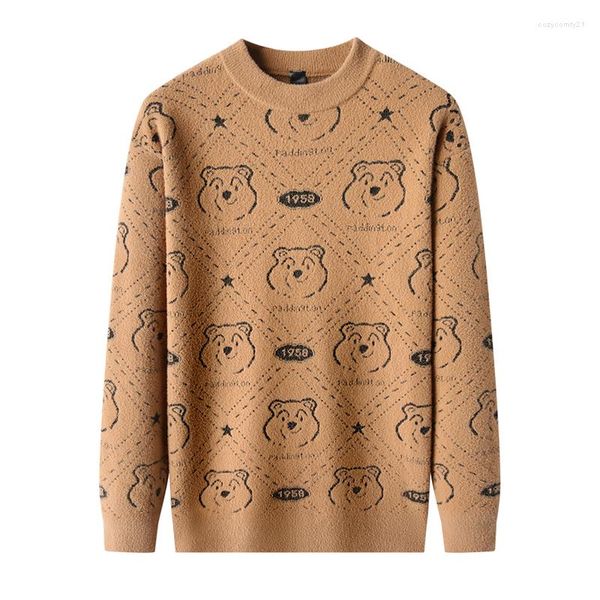 Suéter dos homens Homens Smooth Jumpers Knit Tops Sweater Pulôver Cartoon Urso O Pescoço Estilo Coreano Para Outono Inverno Masculino Moda Roupas A625