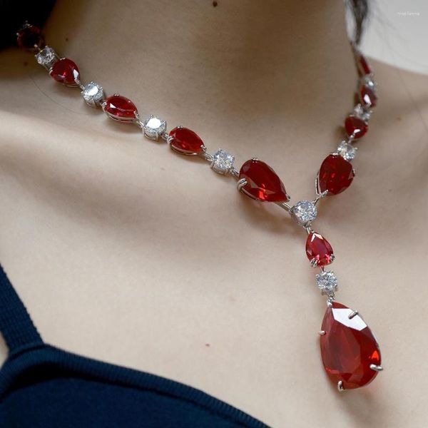 Colares com pingente Ruby Square Teardrop colar de pedra amarela