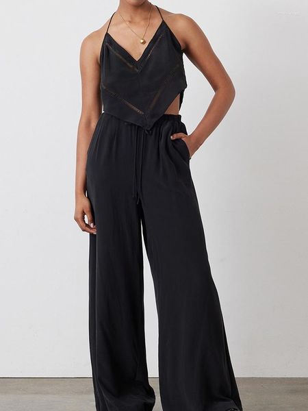 Женская одежда для сна Linad Black Pajama для женщин 2 кусок сета Sexy Spaghetti ster v v sece top top casual женские брюки.