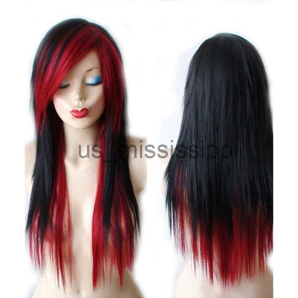 Cosplay perukları saç sentetik saçlar uzun düz katmanlı saç kesimi kadın ombre peruk yan parça patlama x0901
