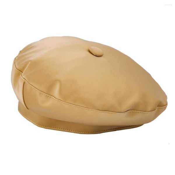 Berets Winter Baskenmütze Mütze Mode Frauen PU Leder Hut Damen Herbst Retro Beanie Caps Einstellbare Feste Britische Maler Hüte