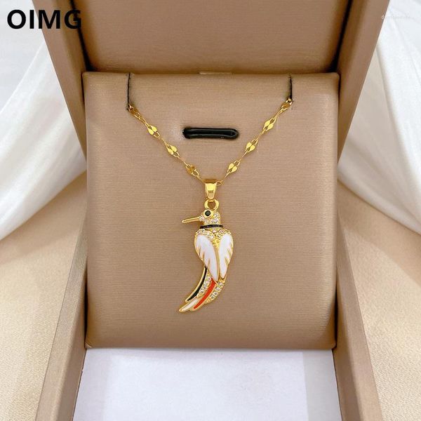 Anhänger Halsketten OIMG 316L Edelstahl Bunte Tier Vogel Halskette Für Frauen Dame Specht Schlüsselbein Kette Luxus Party Schmuck