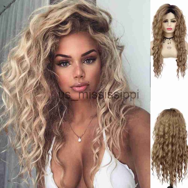 Perucas Cosplay GNIMEGIL Sintético Longo Ondulado Perucas para Mulheres Mel Loira Peruca Onda de Água Perucas Cosplay Perucas Ombre Curl Cabelo Raízes Escuras Peruca Natural x0901