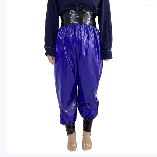 Damenhose, große Größe, PVC, Laternen-Stil, glänzendes Leder, Baggy Bloomers, hohe Taille, tiefer Schritt, Harem, Übergröße