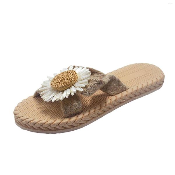 Hausschuhe Flops Sommer Frauen Strand Flache Und Stroh Sandalen Flip Woven Frühling Nachahmung Frauen Slipper Indoor