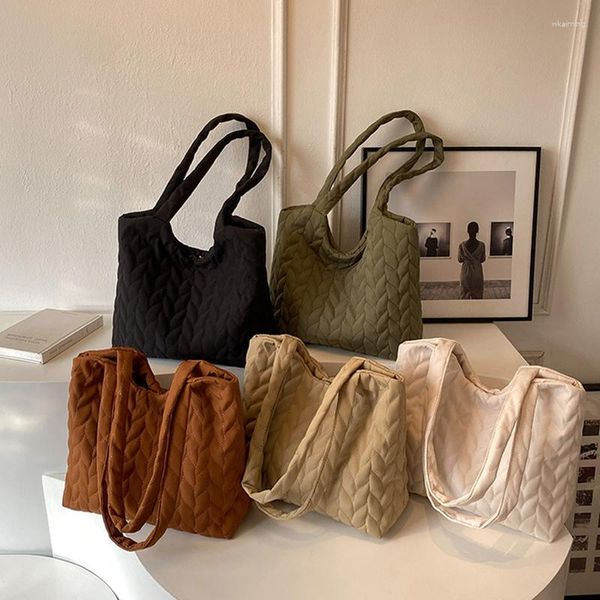 Borse per la spesa Moda Spazio imbottito in cotone da donna trapuntato Casual in nylon Borsa a spalla femminile di grande capacità in tinta unita Designer