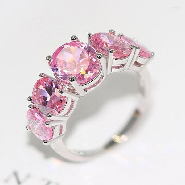 Anelli a grappolo ZHOUYANG Anello per donna Lussuosa ragazza Polvere ovale rosa Cubic Zirconia Colore argento Matrimonio Fidanzamento Regalo Gioielli di moda