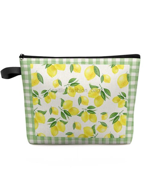 Totes Lemon Rustic Green Plaid Retro Reise-Kosmetik-Make-up-Tasche Tragbare Damen-Make-up-Organizer mit großem Fassungsvermögen und Reißverschluss, Aufbewahrungskupplung caitlin_fashion_bags