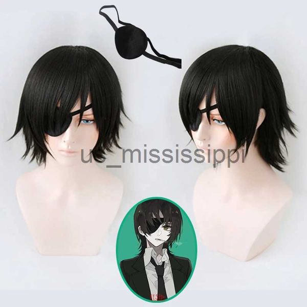 Cosplay Perücken Himeno Perücke Kettensägenmann Schwarz Kurz Flauschig Layered Kunsthaar Mit Augen Patch Hitzebeständig Kostüm Party Spielen Perückenkappe x0901